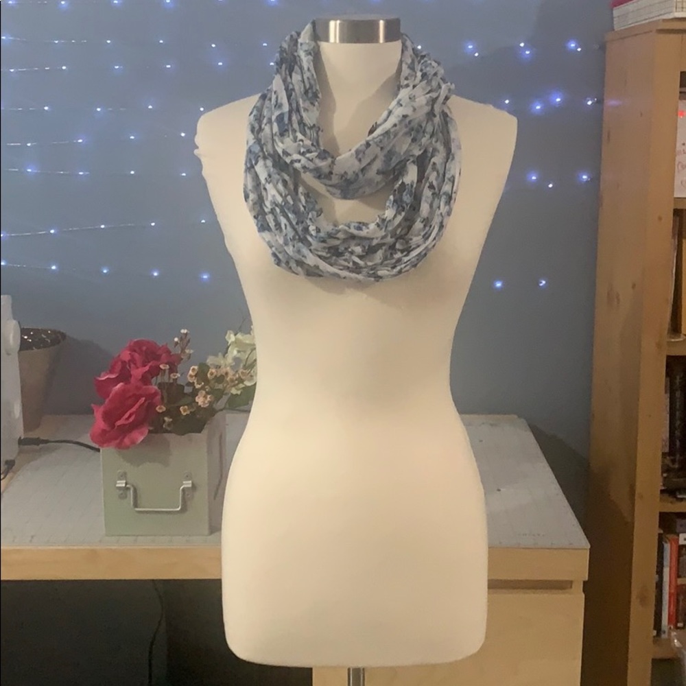 Blue and Grey Floral Scarf A049